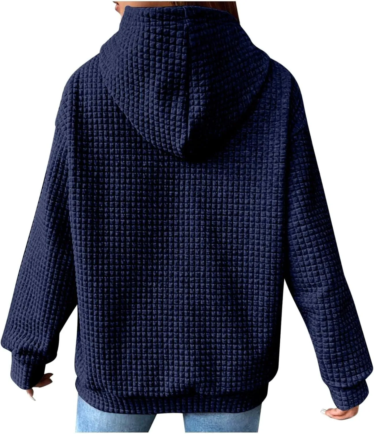 Hoodies for Women Casual Long Sleeve Waffle Sweatshirt Loose Drop Shoulder Pullover with Pocket Trendy Y2k Hoodie