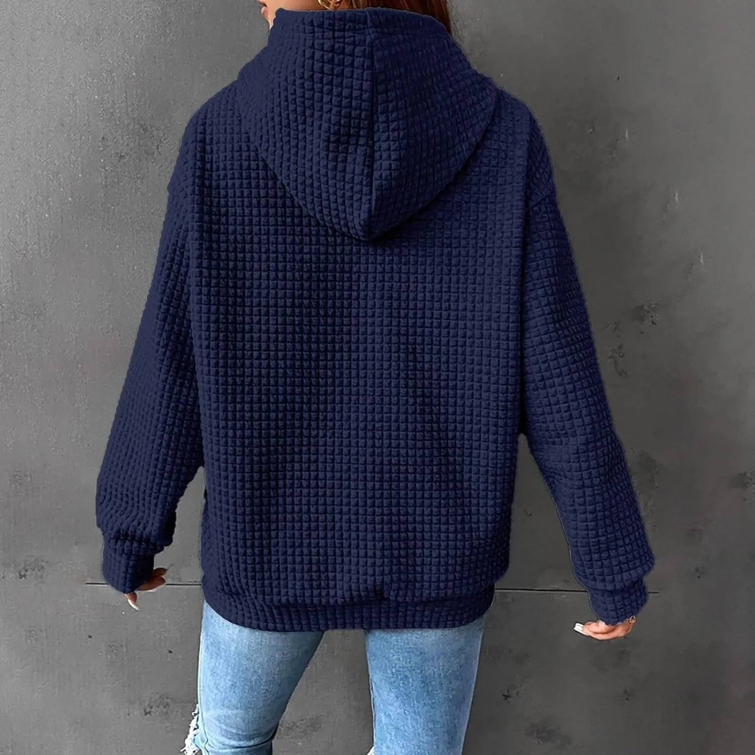Hoodies for Women Casual Long Sleeve Waffle Sweatshirt Loose Drop Shoulder Pullover with Pocket Trendy Y2k Hoodie