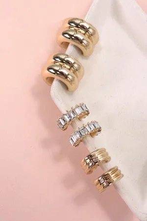 Hypoallergenic Rhinestone Hoop Earring Set
