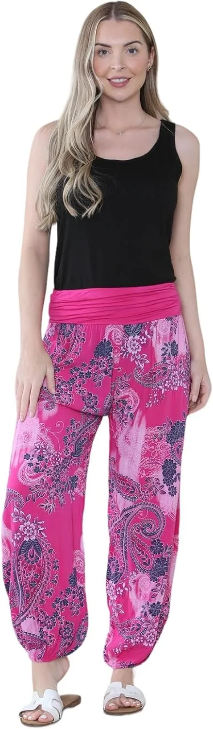 Janisramone Harem Alibaba Pants Trousers - Italian Paisley Print Baggy Harem Yoga Pants Women | Stylish Boho Pants for Women