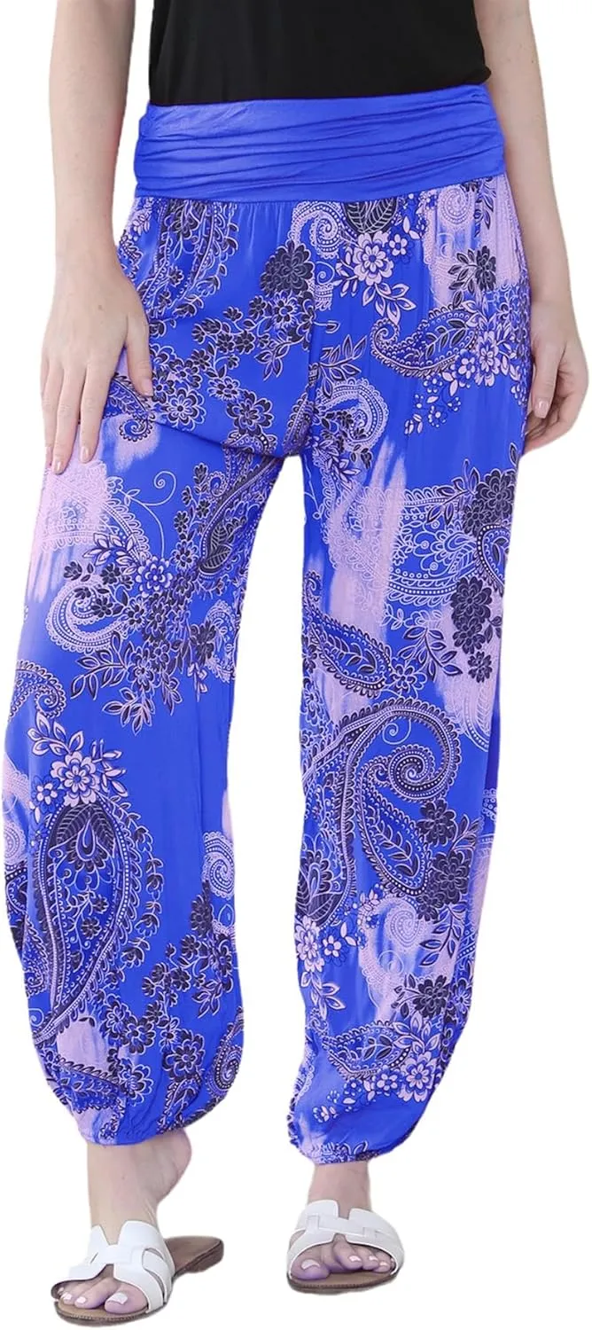 Janisramone Harem Alibaba Pants Trousers - Italian Paisley Print Baggy Harem Yoga Pants Women | Stylish Boho Pants for Women