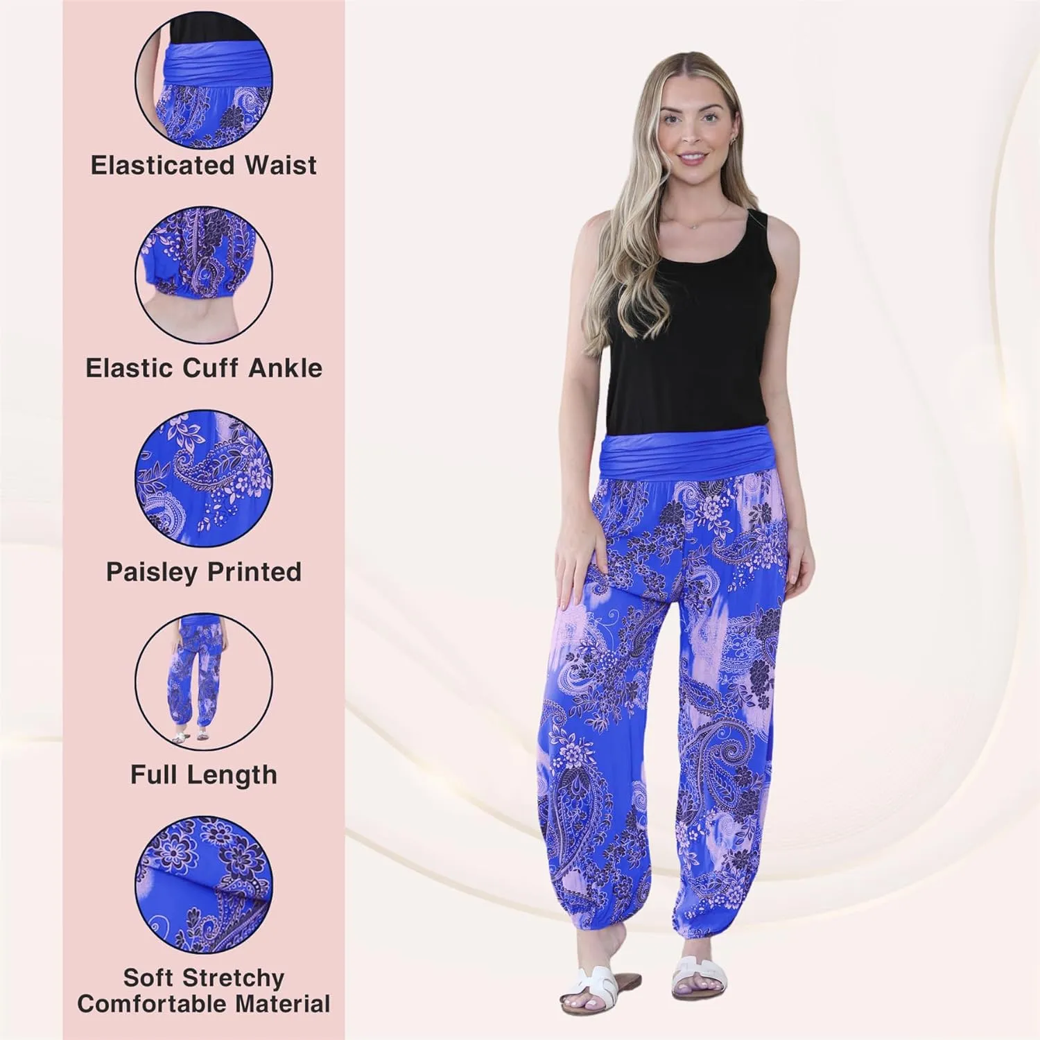 Janisramone Harem Alibaba Pants Trousers - Italian Paisley Print Baggy Harem Yoga Pants Women | Stylish Boho Pants for Women
