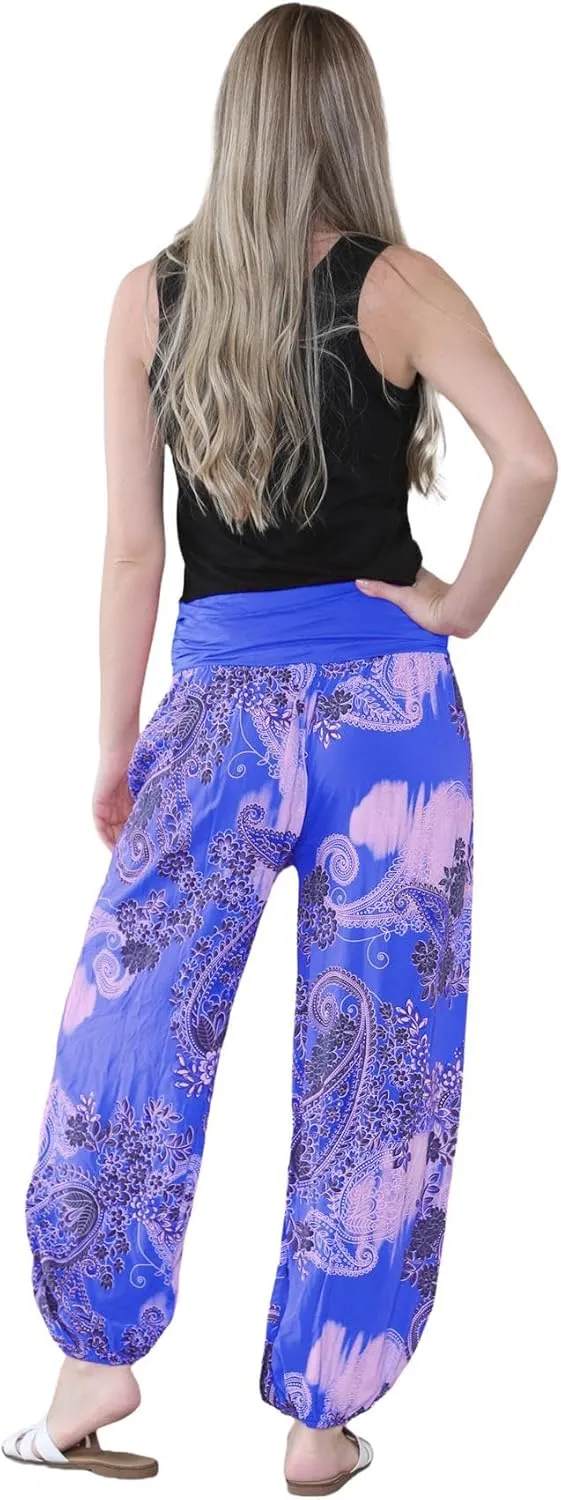 Janisramone Harem Alibaba Pants Trousers - Italian Paisley Print Baggy Harem Yoga Pants Women | Stylish Boho Pants for Women