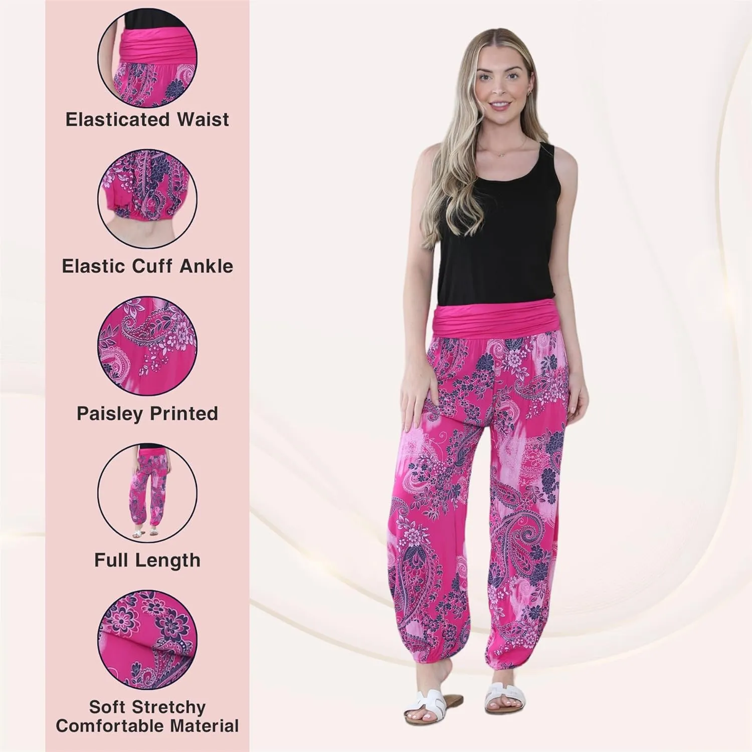 Janisramone Harem Alibaba Pants Trousers - Italian Paisley Print Baggy Harem Yoga Pants Women | Stylish Boho Pants for Women