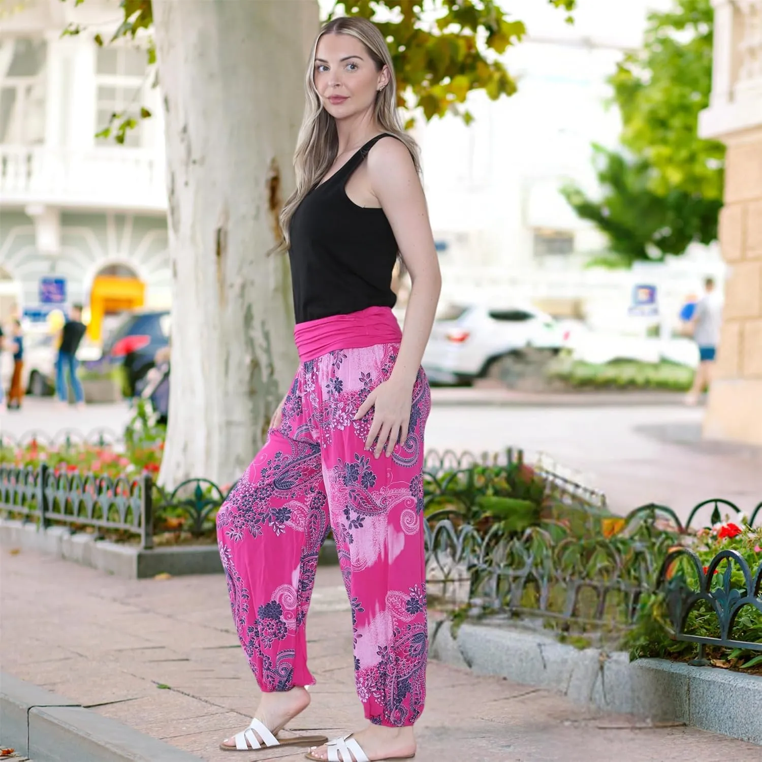 Janisramone Harem Alibaba Pants Trousers - Italian Paisley Print Baggy Harem Yoga Pants Women | Stylish Boho Pants for Women