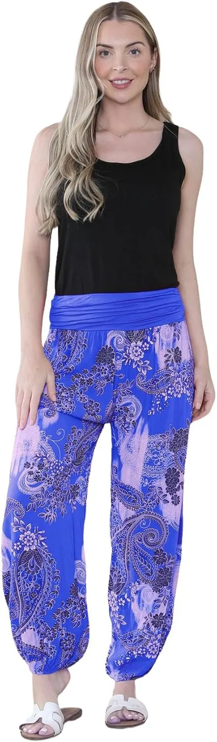 Janisramone Harem Alibaba Pants Trousers - Italian Paisley Print Baggy Harem Yoga Pants Women | Stylish Boho Pants for Women