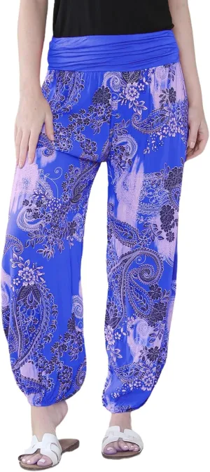Janisramone Harem Alibaba Pants Trousers - Italian Paisley Print Baggy Harem Yoga Pants Women | Stylish Boho Pants for Women
