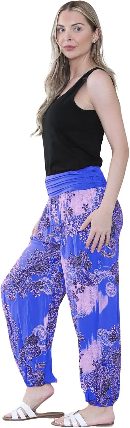 Janisramone Harem Alibaba Pants Trousers - Italian Paisley Print Baggy Harem Yoga Pants Women | Stylish Boho Pants for Women