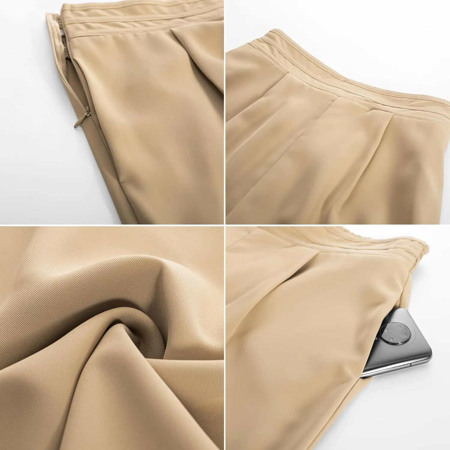 JASAMBAC Women's Wide Leg Pants High Elastic Waisted Pants with Pockets Work Business Office Casual Trousers