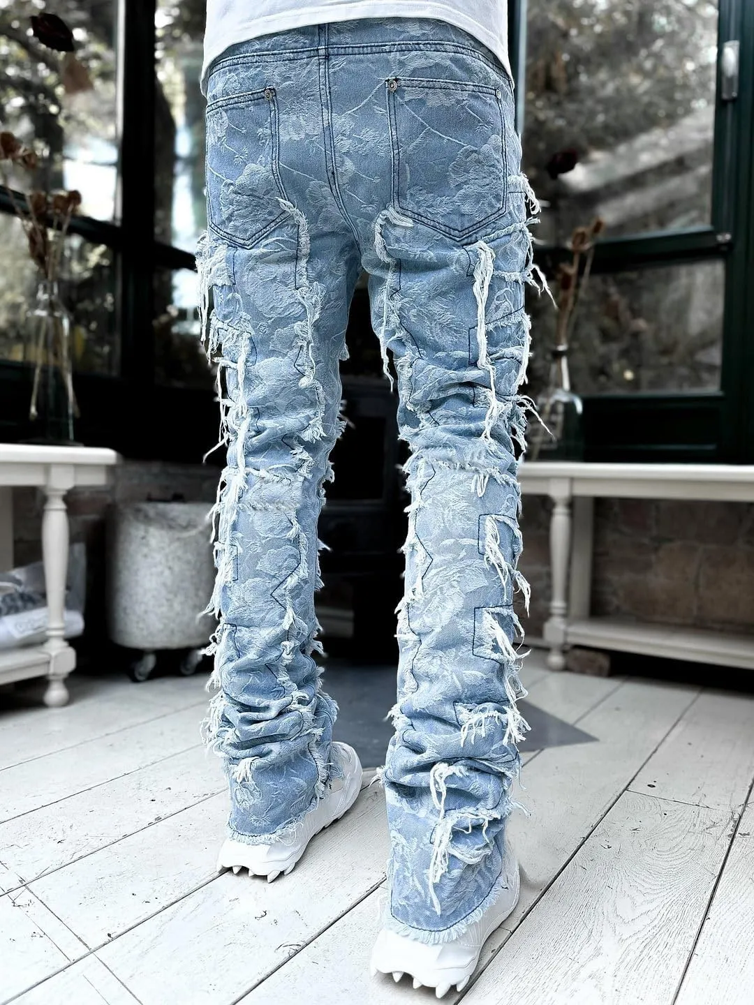 Jeans for Men Stretch Fit Skinny Stacked Ripped Destroyed Jeans Slim Fit Patch Y2K Denim Pants Slim Fit Trousers Streetwear