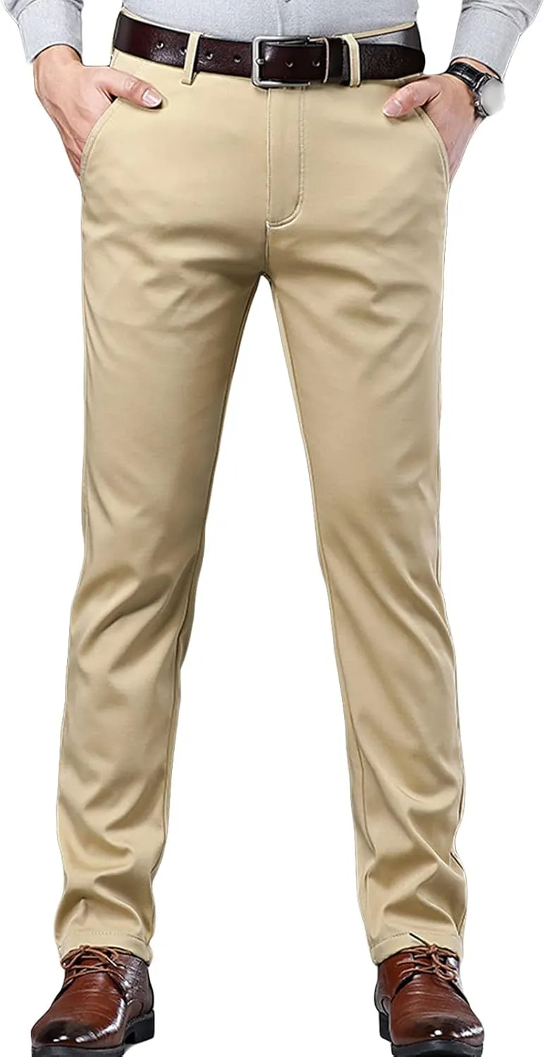 JEShifangjiusu Men's Dress Plaid Slim Fit Flat Front Business Pants with Pockets Chinos Stretch Skinny Casual Cotton Pants