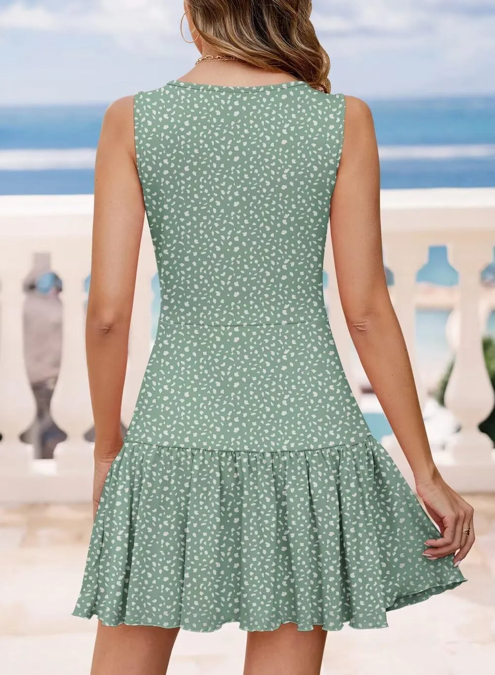 JOCAFIYE Women's Dresses Summer Sleeveless Sexy Wrap V Neck Floral Sundress Mini Dress Beach Dress