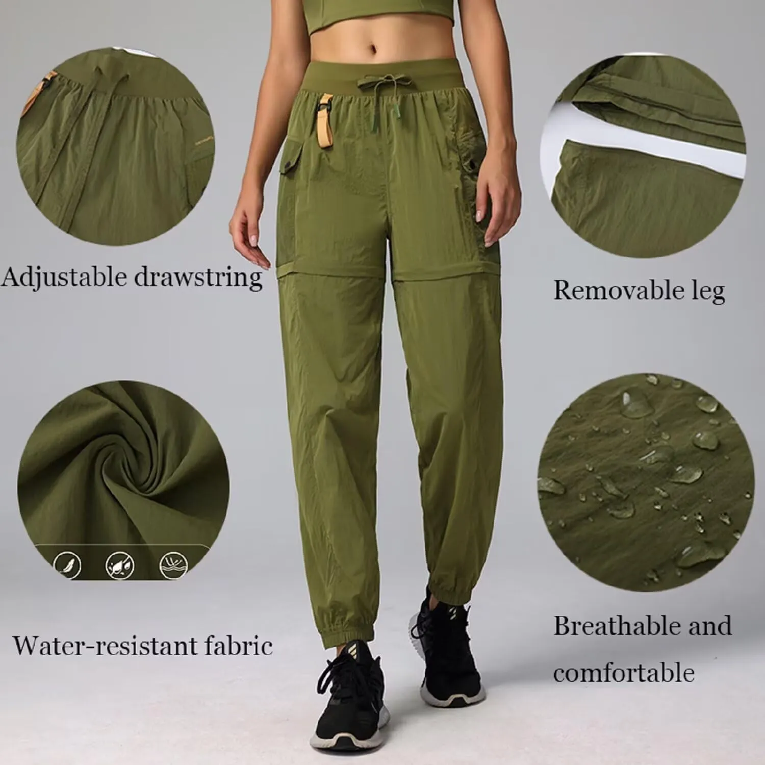 JOMLUN Womens Hiking Pants Outdoor Convertible Zip Off Shorts Quick Dry Lightweight Fishing Travel Safari Cargo Pants