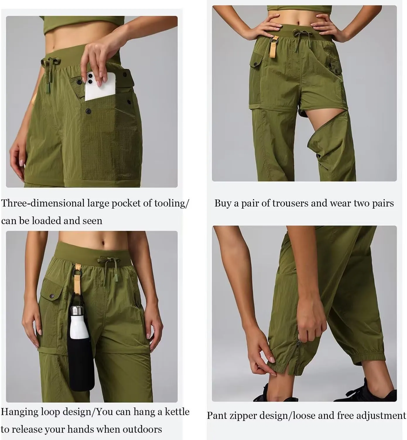 JOMLUN Womens Hiking Pants Outdoor Convertible Zip Off Shorts Quick Dry Lightweight Fishing Travel Safari Cargo Pants