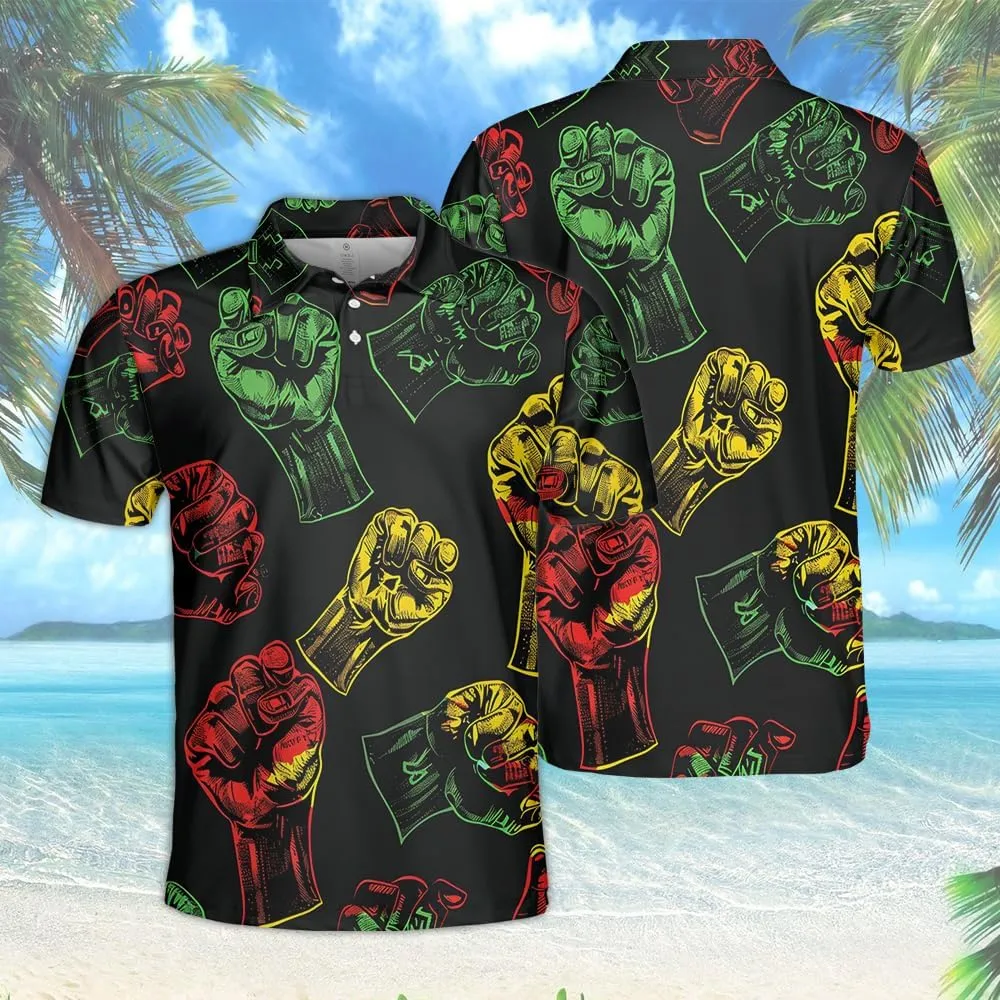 Juneteenth Polo Shirts for Men-Black History Golf Moisture Dry Fit Short Sleeve Shirts S36