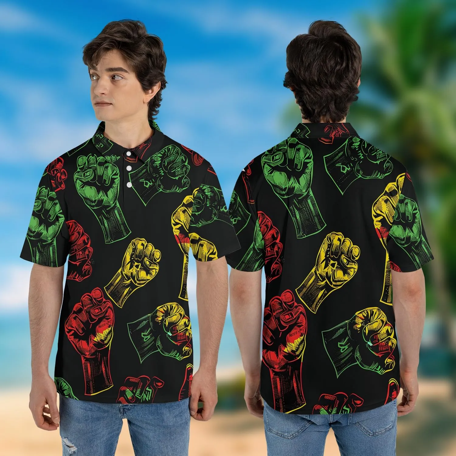 Juneteenth Polo Shirts for Men-Black History Golf Moisture Dry Fit Short Sleeve Shirts S36
