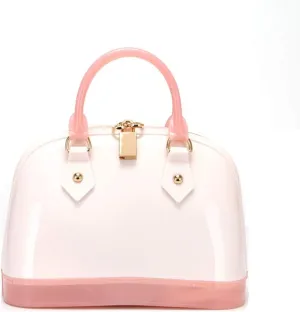Ladys Candy Color Jelly Handbag Satchel Tote Shell Bag Crossbody Shoulder Bag Top Handle Bags (Ivory Pink)