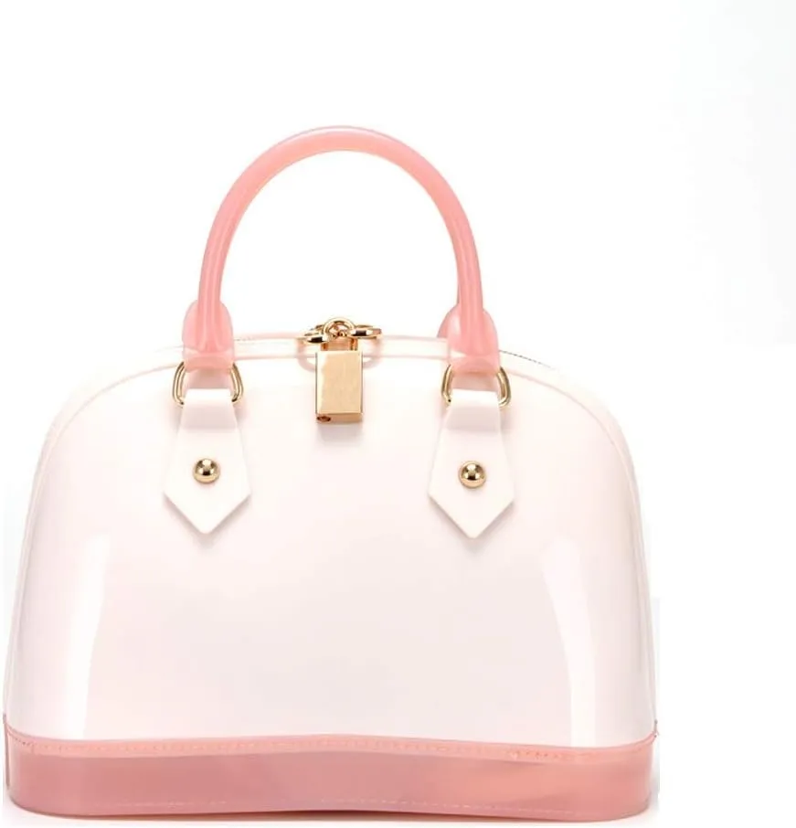 Ladys Candy Color Jelly Handbag Satchel Tote Shell Bag Crossbody Shoulder Bag Top Handle Bags (Ivory Pink)