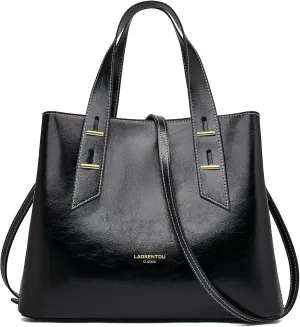 LAORENTOU Cow Leather Designer Handbags for Women, Medium Satchel Purse,Top Handle Bags with Removable Shoulder Strap