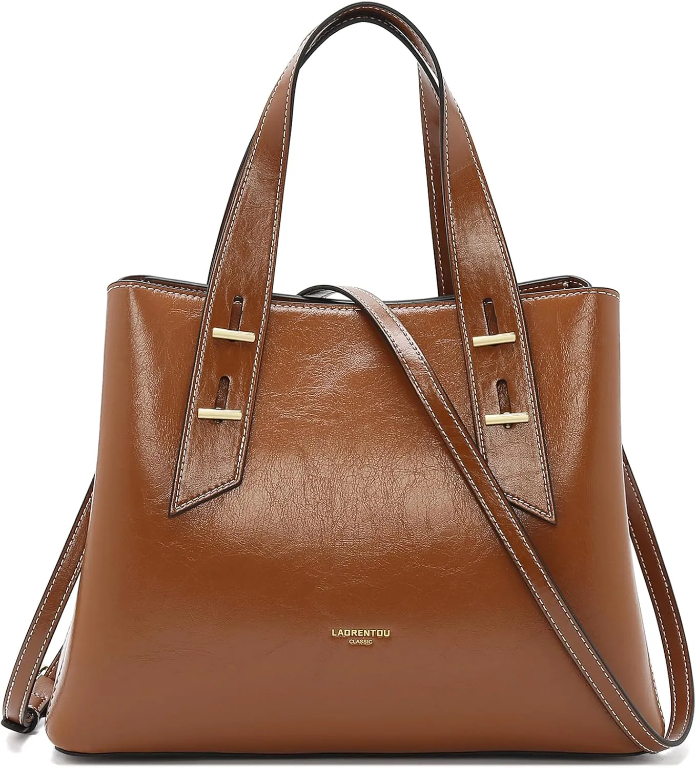 LAORENTOU Cow Leather Designer Handbags for Women, Medium Satchel Purse,Top Handle Bags with Removable Shoulder Strap