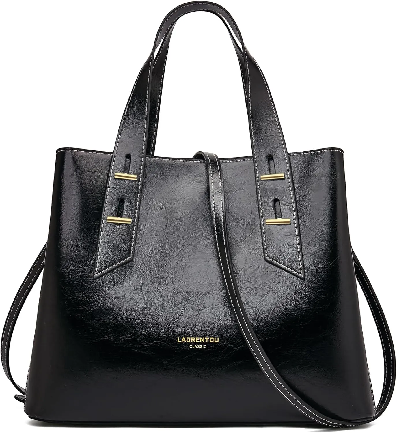 LAORENTOU Cow Leather Designer Handbags for Women, Medium Satchel Purse,Top Handle Bags with Removable Shoulder Strap