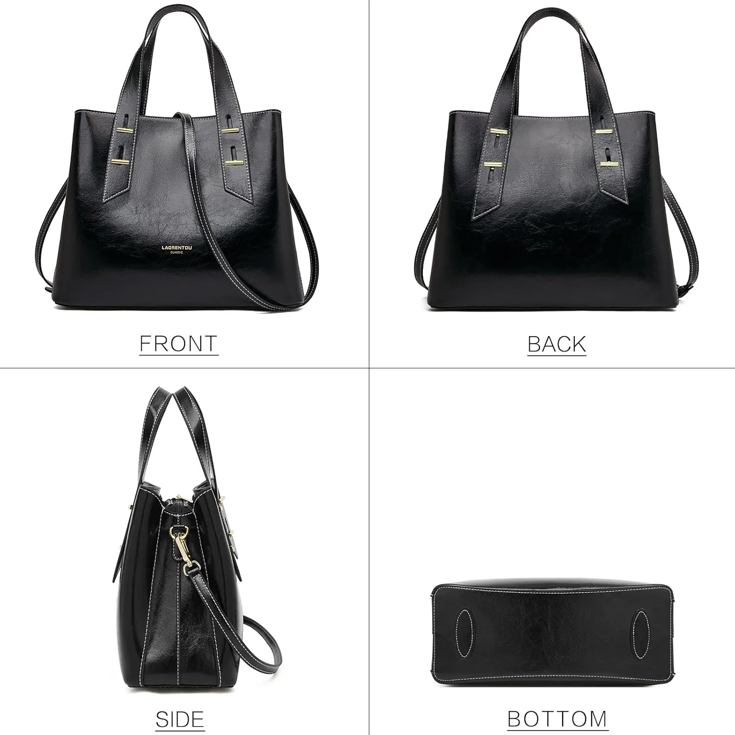LAORENTOU Cow Leather Designer Handbags for Women, Medium Satchel Purse,Top Handle Bags with Removable Shoulder Strap