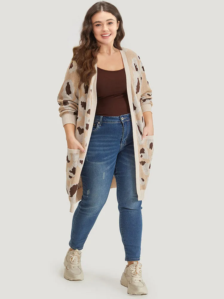 Leopard Print Open Front Patched Pocket Cardigan