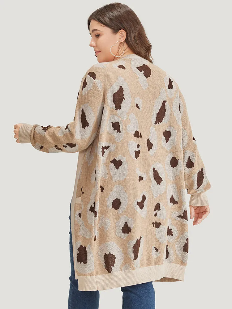 Leopard Print Open Front Patched Pocket Cardigan