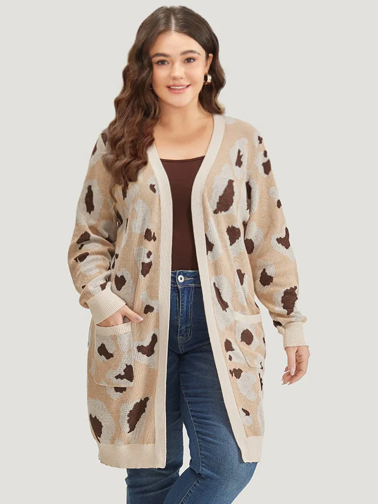 Leopard Print Open Front Patched Pocket Cardigan