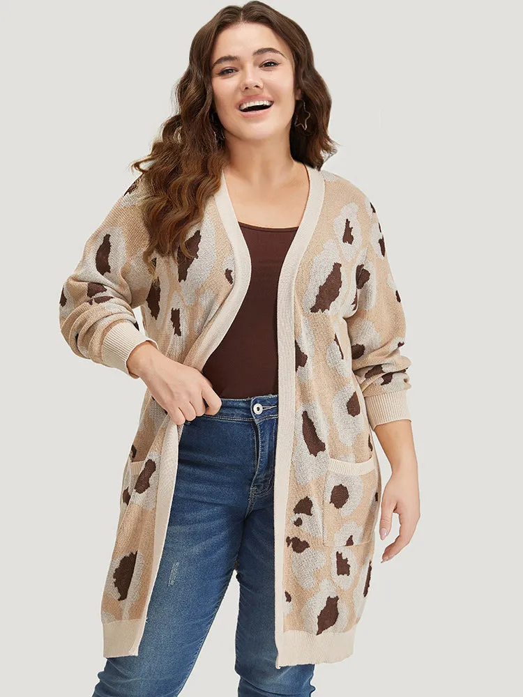 Leopard Print Open Front Patched Pocket Cardigan