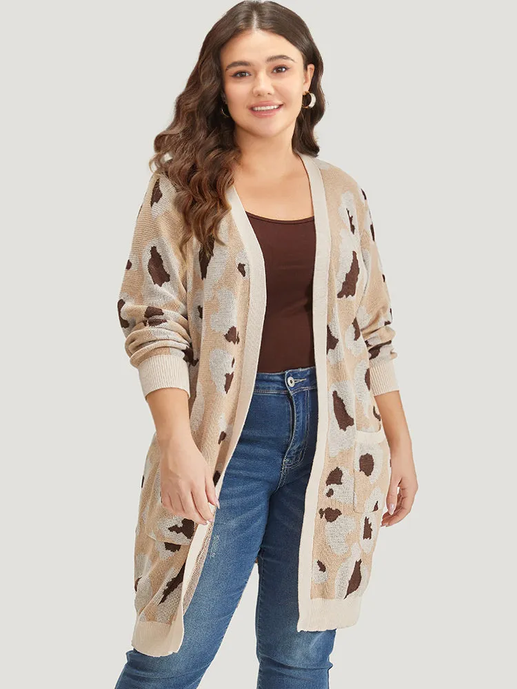 Leopard Print Open Front Patched Pocket Cardigan