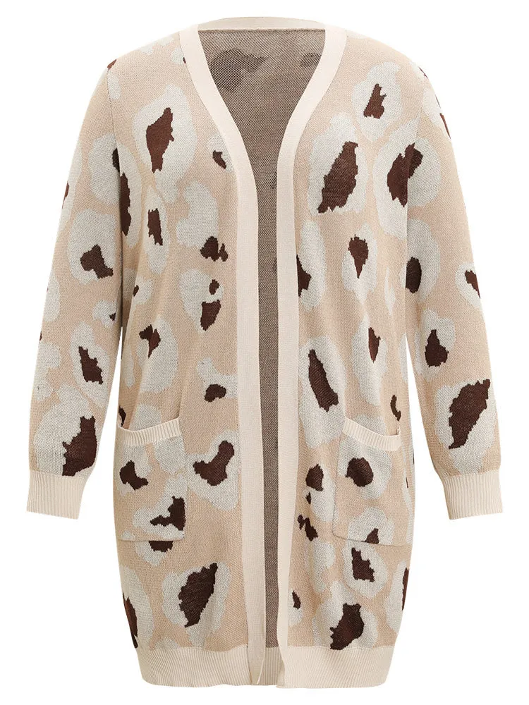 Leopard Print Open Front Patched Pocket Cardigan