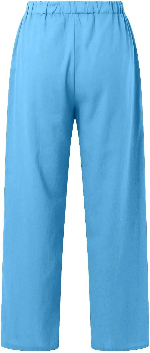 Linen Pants Women High Waist Wide Leg Pants Cotton Linen Lounge Summer Trousers Casual Palazzo Pants Beach Outfits for Women