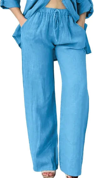 Linen Pants Women High Waist Wide Leg Pants Cotton Linen Lounge Summer Trousers Casual Palazzo Pants Beach Outfits for Women