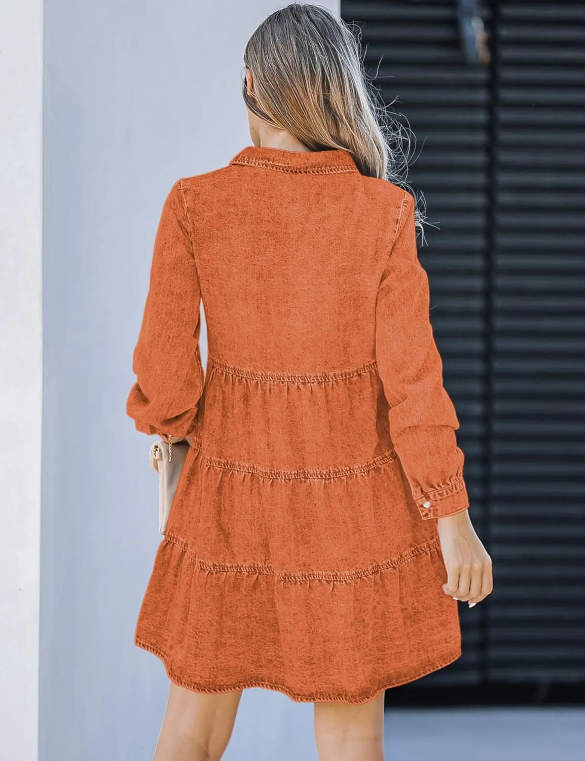 LookbookStore Long Sleeve Denim Dress for Women Jean Dress Button Down Casual Babydoll Denim Shirt Dress