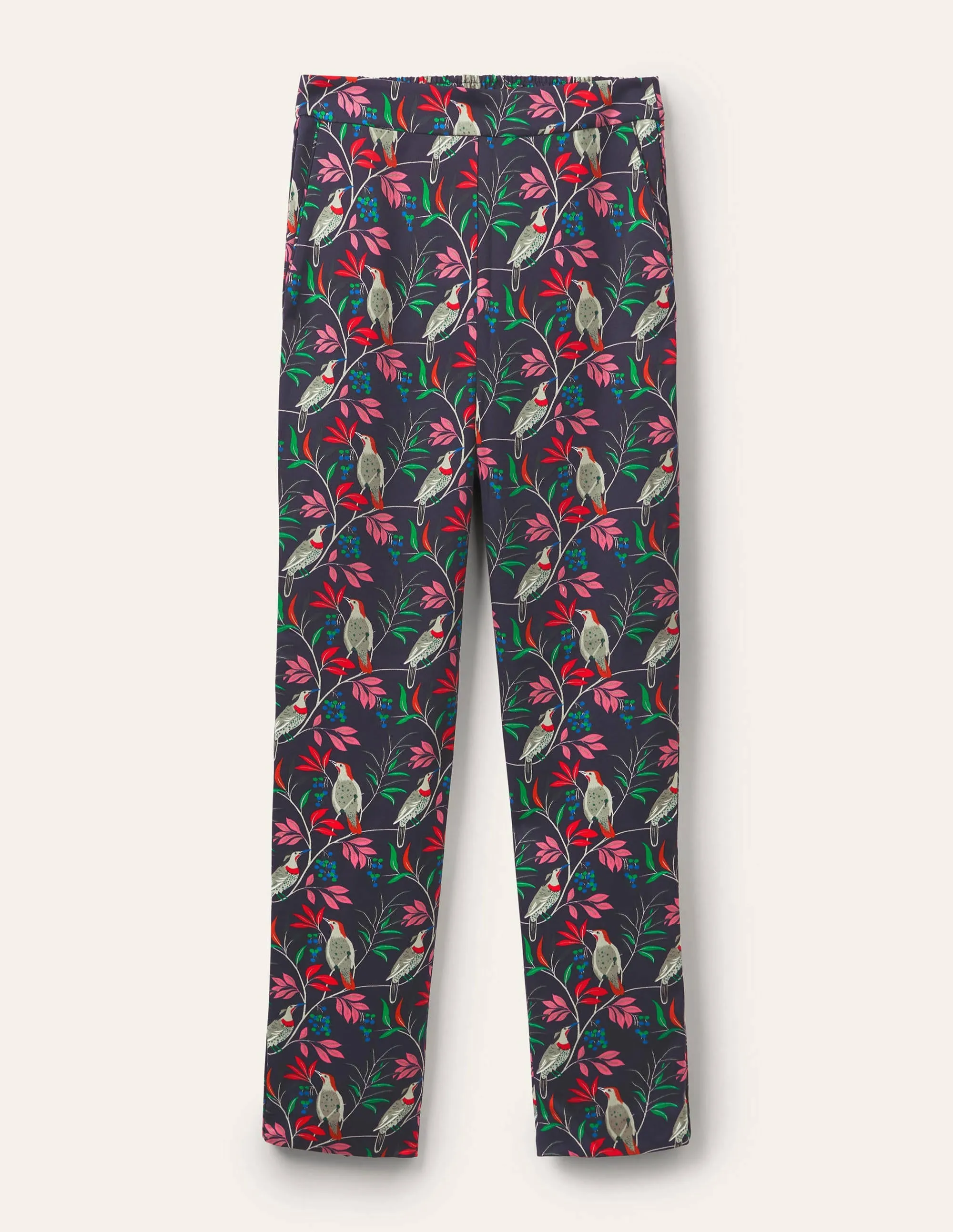 Ludlow Satin Trousers-French Navy, Berry Bird