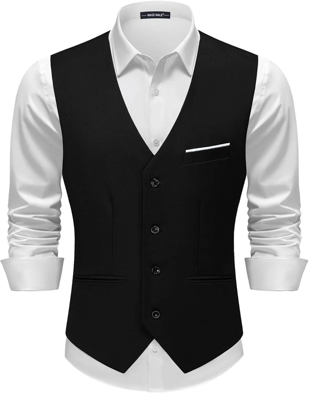 MAGE MALE Men's Suit Vests Casual Formal Dress Vest Business Slim Fit Waistcoat Vest with 3 Real Pockets for Suits Tuxedo