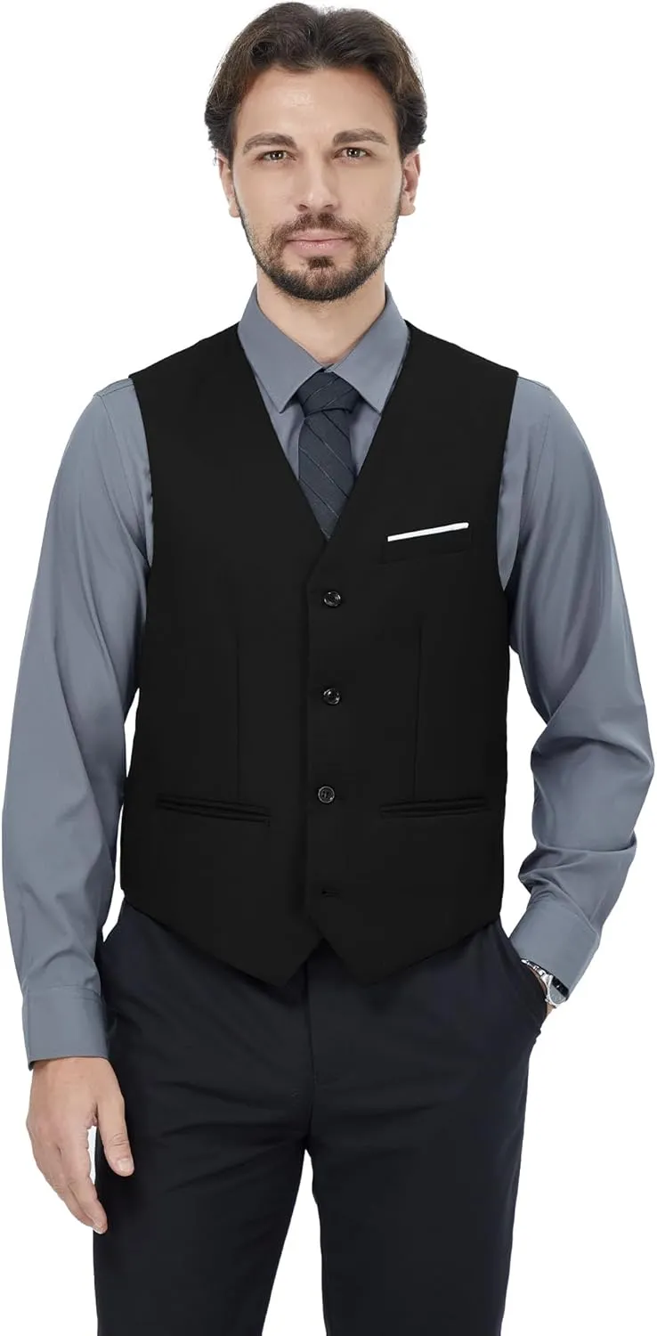 MAGE MALE Men's Suit Vests Casual Formal Dress Vest Business Slim Fit Waistcoat Vest with 3 Real Pockets for Suits Tuxedo