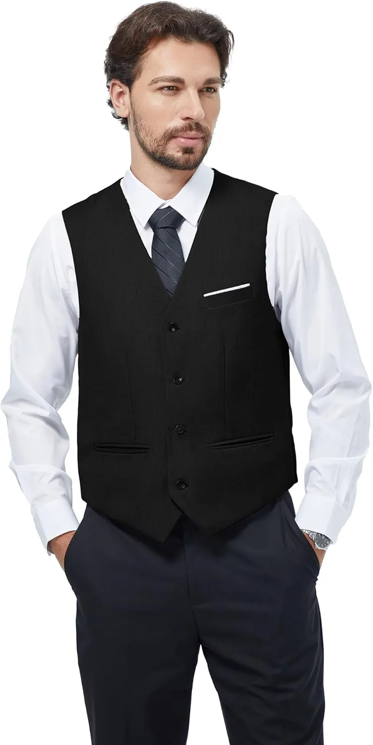 MAGE MALE Men's Suit Vests Casual Formal Dress Vest Business Slim Fit Waistcoat Vest with 3 Real Pockets for Suits Tuxedo