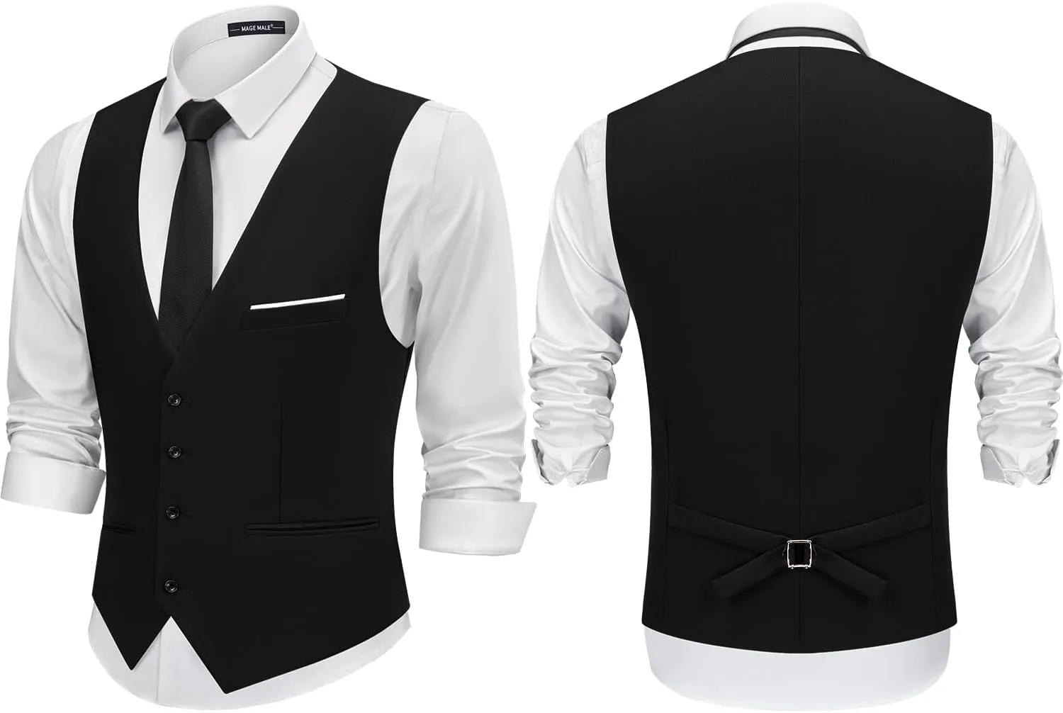 MAGE MALE Men's Suit Vests Casual Formal Dress Vest Business Slim Fit Waistcoat Vest with 3 Real Pockets for Suits Tuxedo