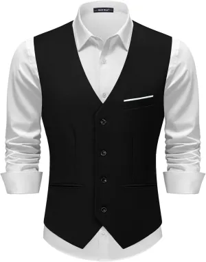 MAGE MALE Men's Suit Vests Casual Formal Dress Vest Business Slim Fit Waistcoat Vest with 3 Real Pockets for Suits Tuxedo