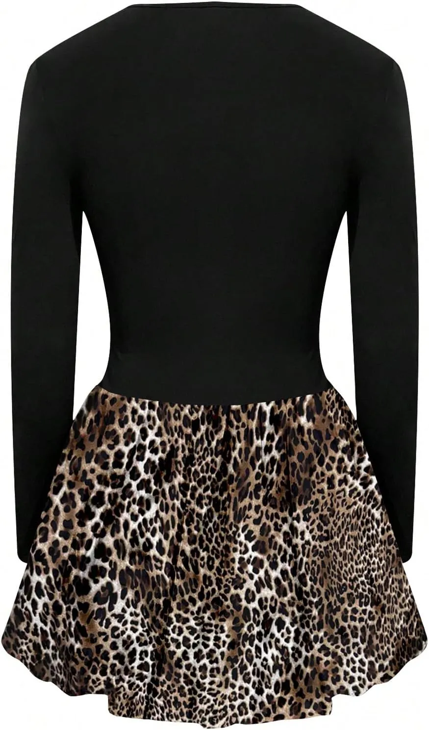 MakeMeChic Women's Leopard Print Square Neck Long Sleeve Bubble Dress Ruffle Hem Party Mini Dresses