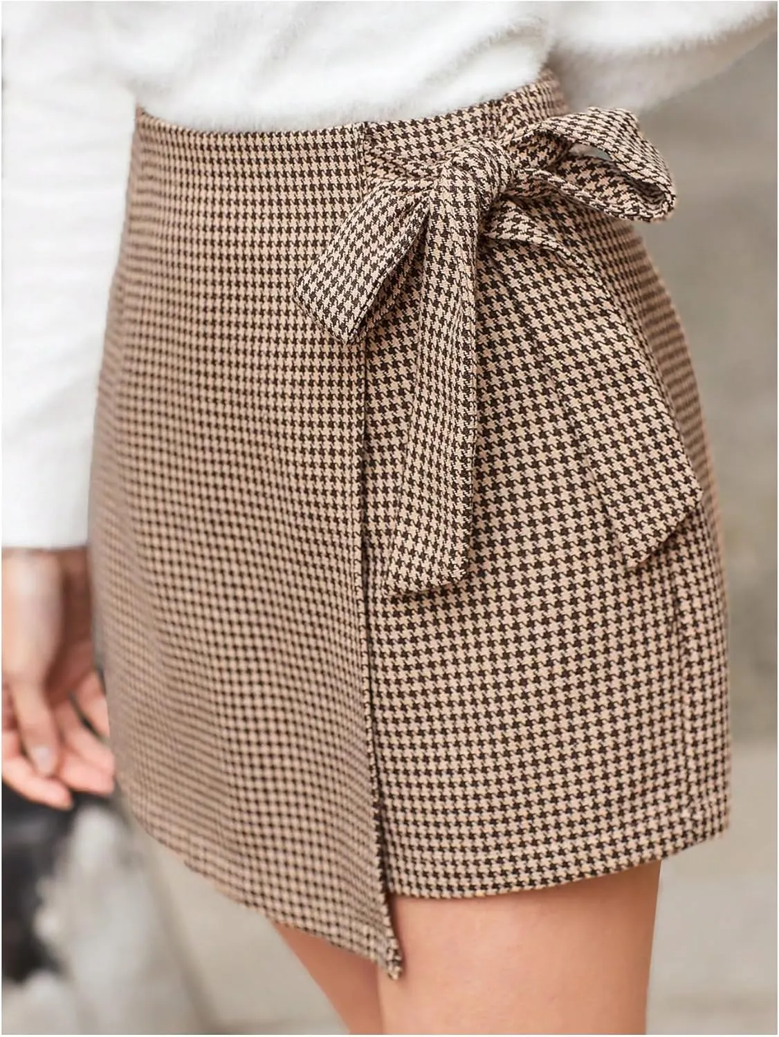 MakeMeChic Women's Plaid Shorts Wrap Front Bow Knot Tie Side Work Office Skort Short