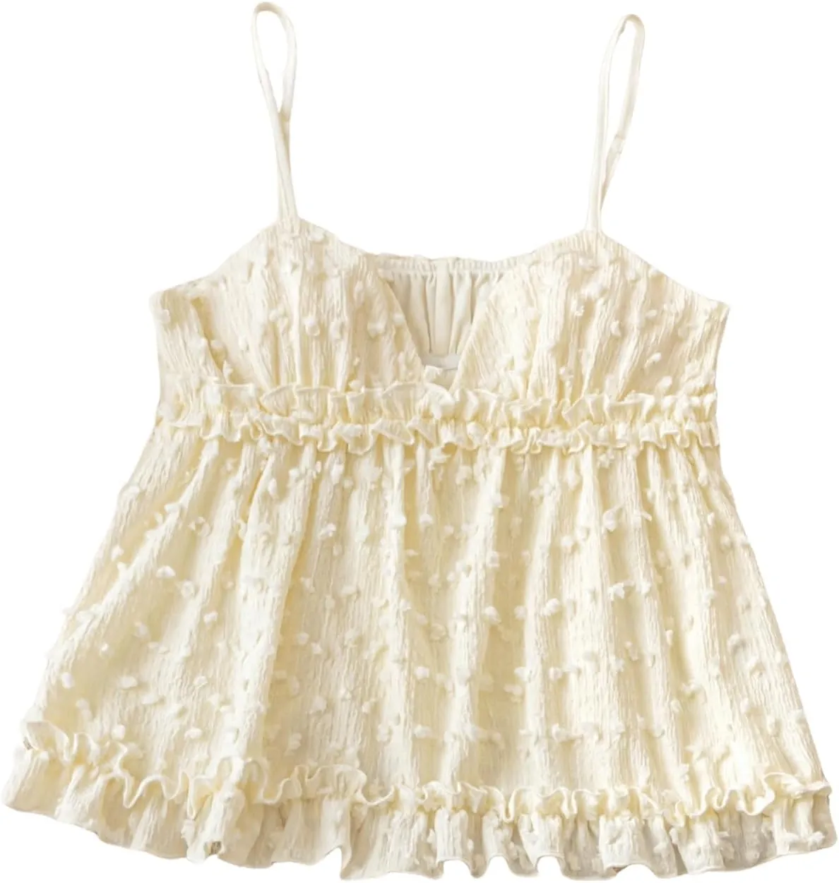 MakeMeChic Women's V Neck Spaghetti Strap Camisole Sleeveless Ruffle Hem Y2K Tank Tops