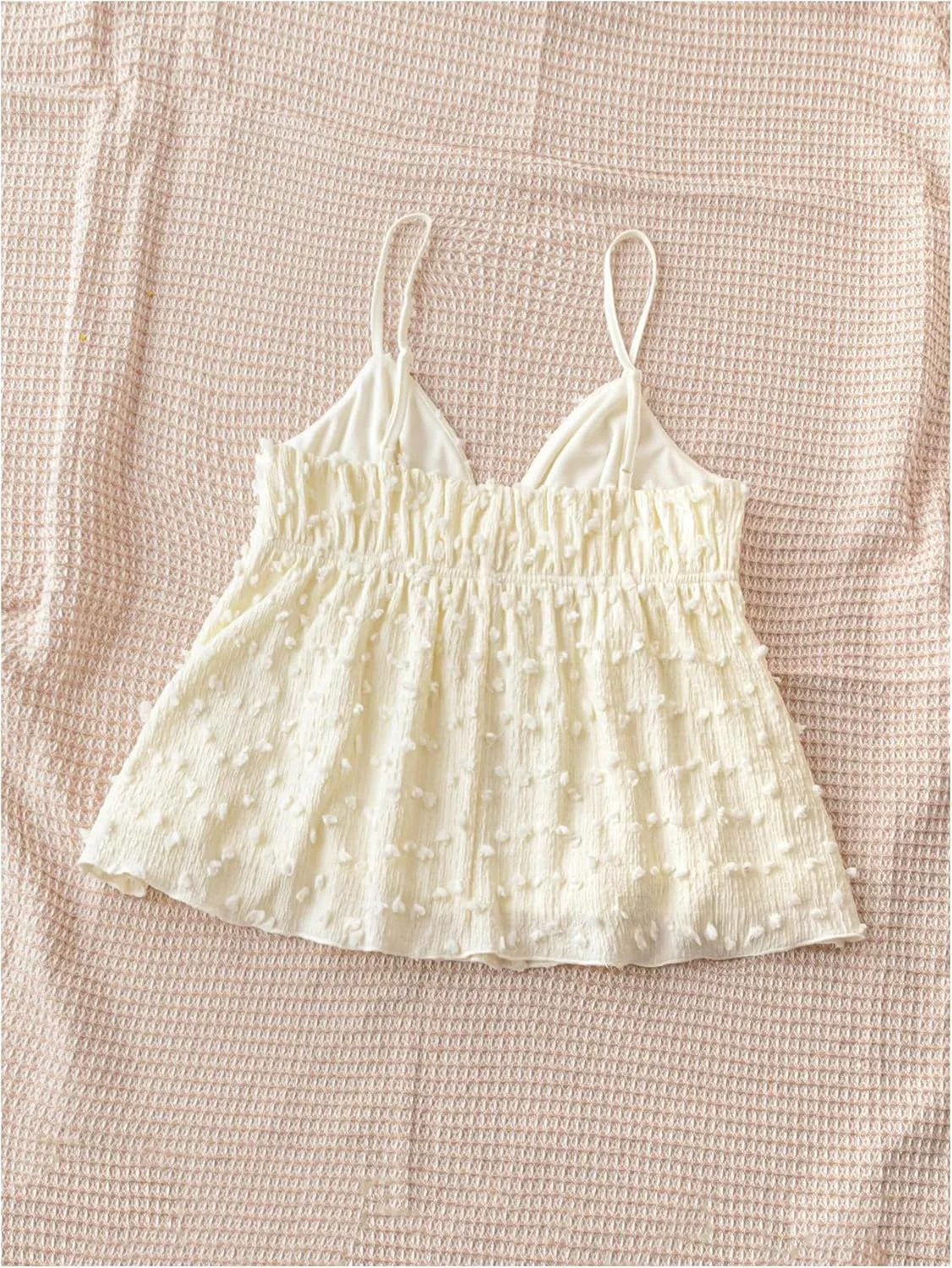 MakeMeChic Women's V Neck Spaghetti Strap Camisole Sleeveless Ruffle Hem Y2K Tank Tops