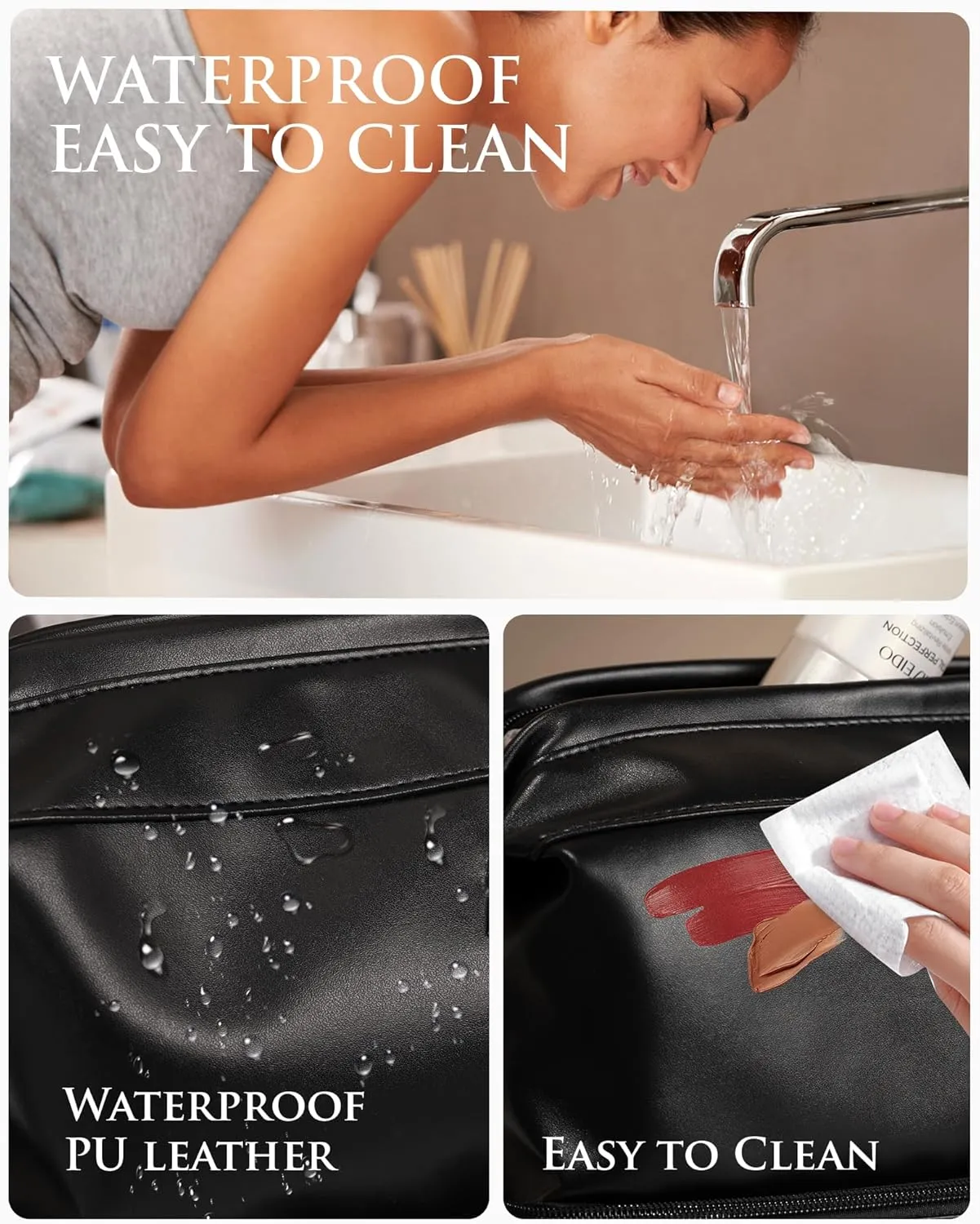Makeup Bag for Women, Personalized Double Layer Cosmetic Bag with Makeup Brush Organizer, Waterproof, Large Capacity PU Leather Travel Toiletry Bag Gift Gift for MomPersonalized Gifts