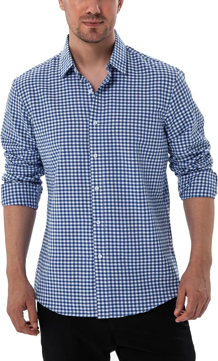 Manwan walk Men's Plaid Button Down Shirts Regular Fit Long Sleeve Casual Business Shirts