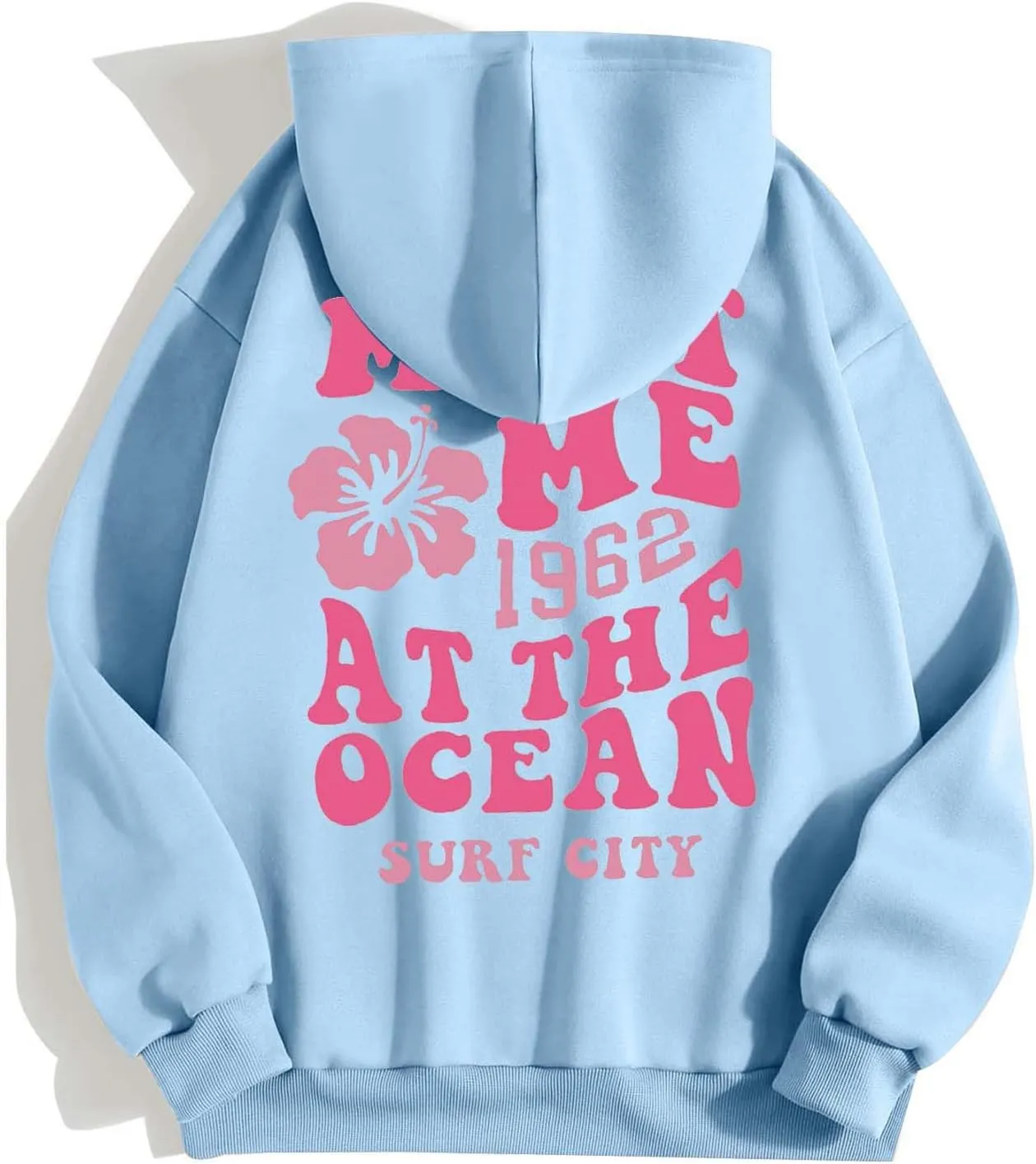 Meet Me at The Ocean Hoodies for Women Casual Letter Graphic Zip Up Hoodie with Pockets Drawstring Y2K Hooded Sweatshirts
