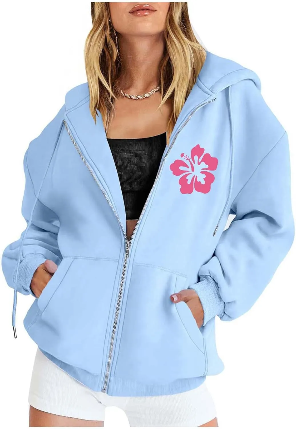 Meet Me at The Ocean Hoodies for Women Casual Letter Graphic Zip Up Hoodie with Pockets Drawstring Y2K Hooded Sweatshirts