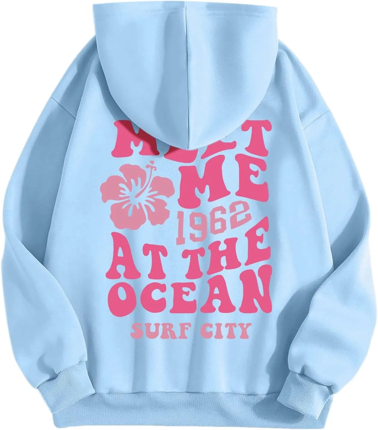 Meet Me At The Ocean Hoodies For Women Long Sleeve Hooded Sweatshirts With Pocket Drawstring Pullover Top Fall, Large